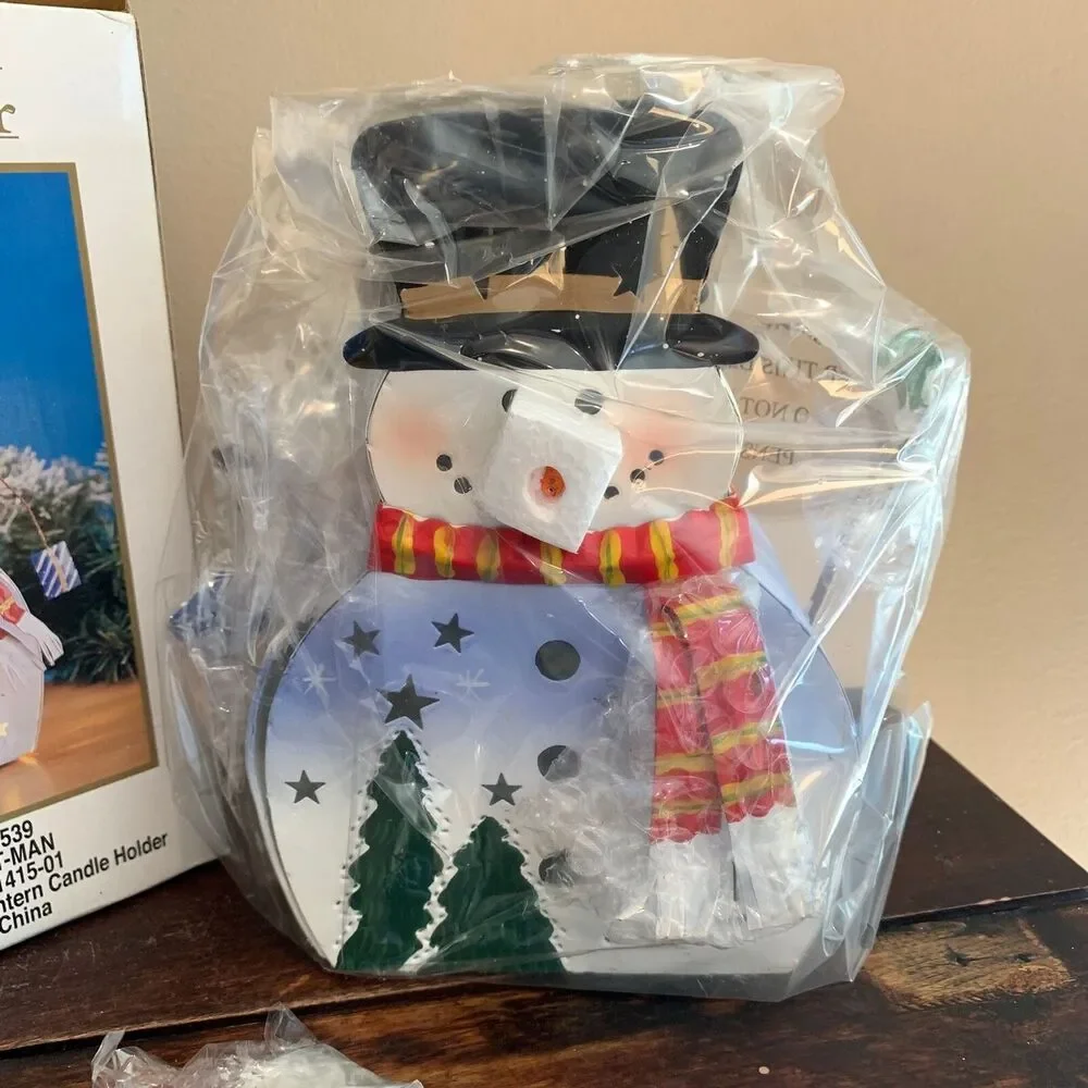 Metal Snowman Lantern Votive‎ Holder Christmas & tea light candle Holiday Stars